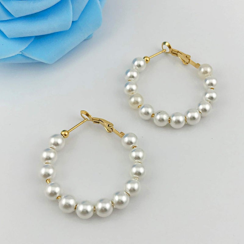RONLLNA Pearl Hoop Earrings for Women Fashion Dangle Hypoallergenic Layer Earrings Drop Dangle Earrings Gifts for Women (45mm hoop) - Image 4